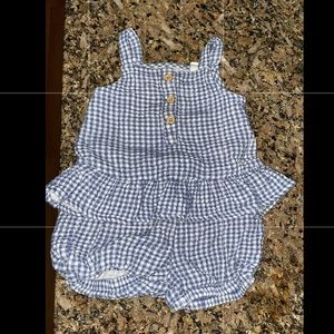 Little Planet By Carter’s blue gingham plaid tank and bloomers baby set